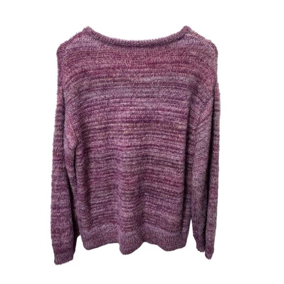 Fuzzy Striped Pullover Womens Sweater Purple Size XS Cozy Soft Textured - Picture 2 of 5